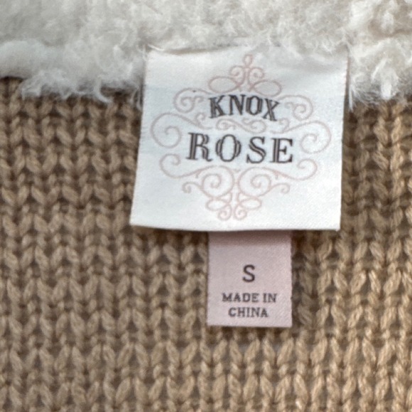 KNOX ROSE Womens Camel Beige Faux Shearling Suede Open Cardigan Sweater S NWOT - Picture 7 of 12